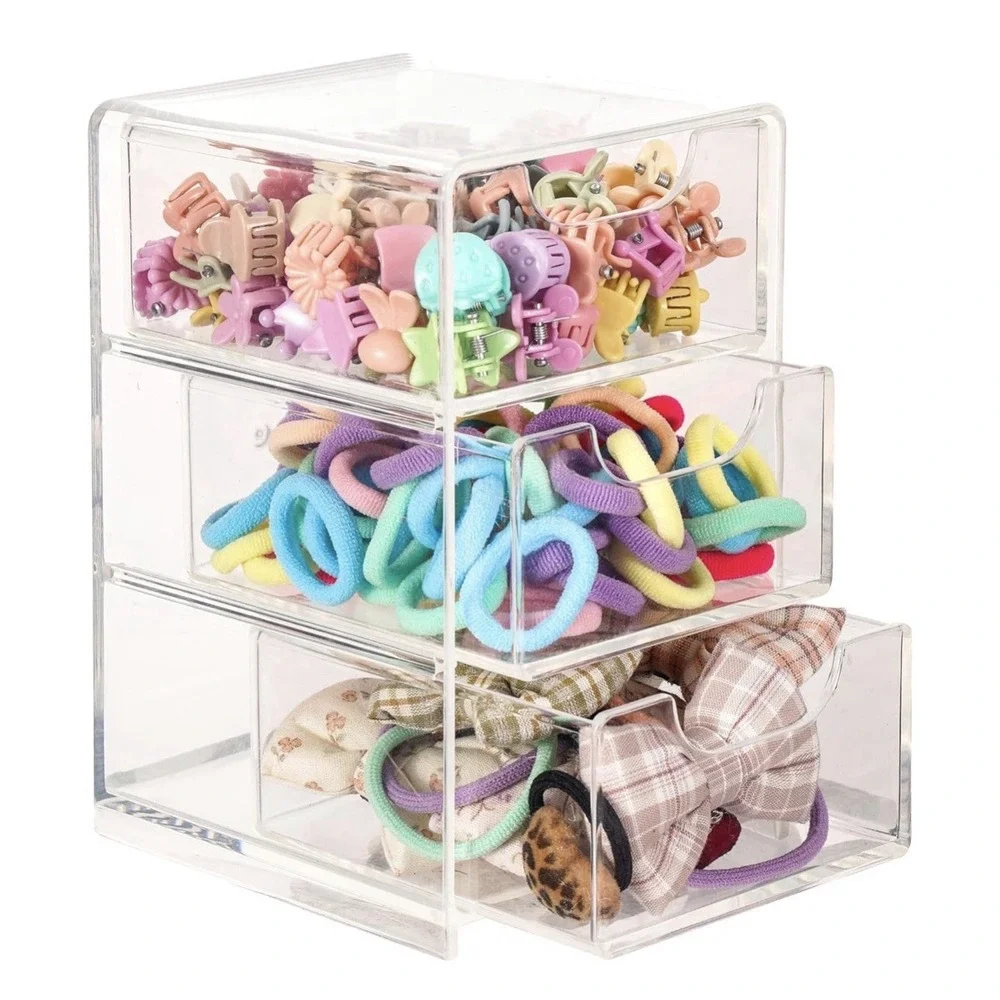 Mini Clear Acrylic 3-Drawer Organizer (Hair Clips, Scrunchies, Jewelry)